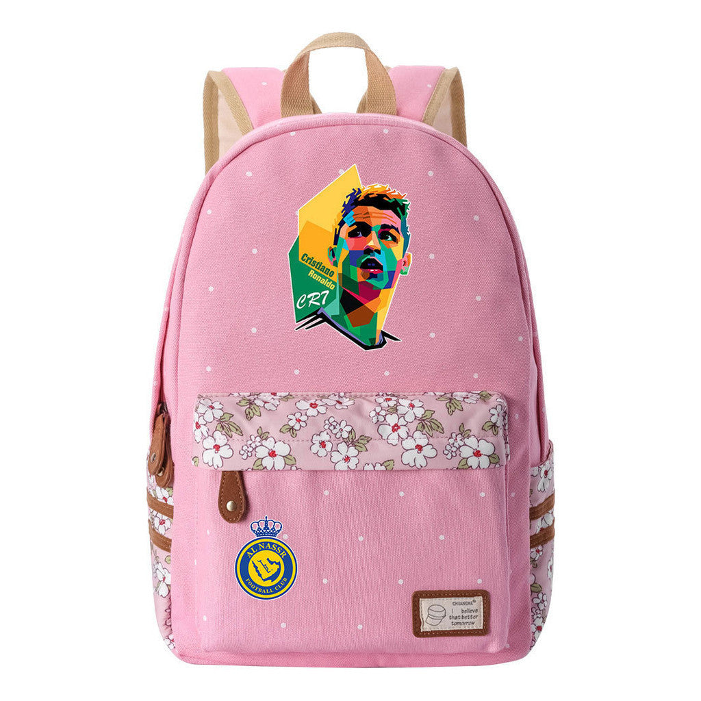 Football Star Cristiano Ronaldo Printed Student Backpack, Floral Casual Backpack