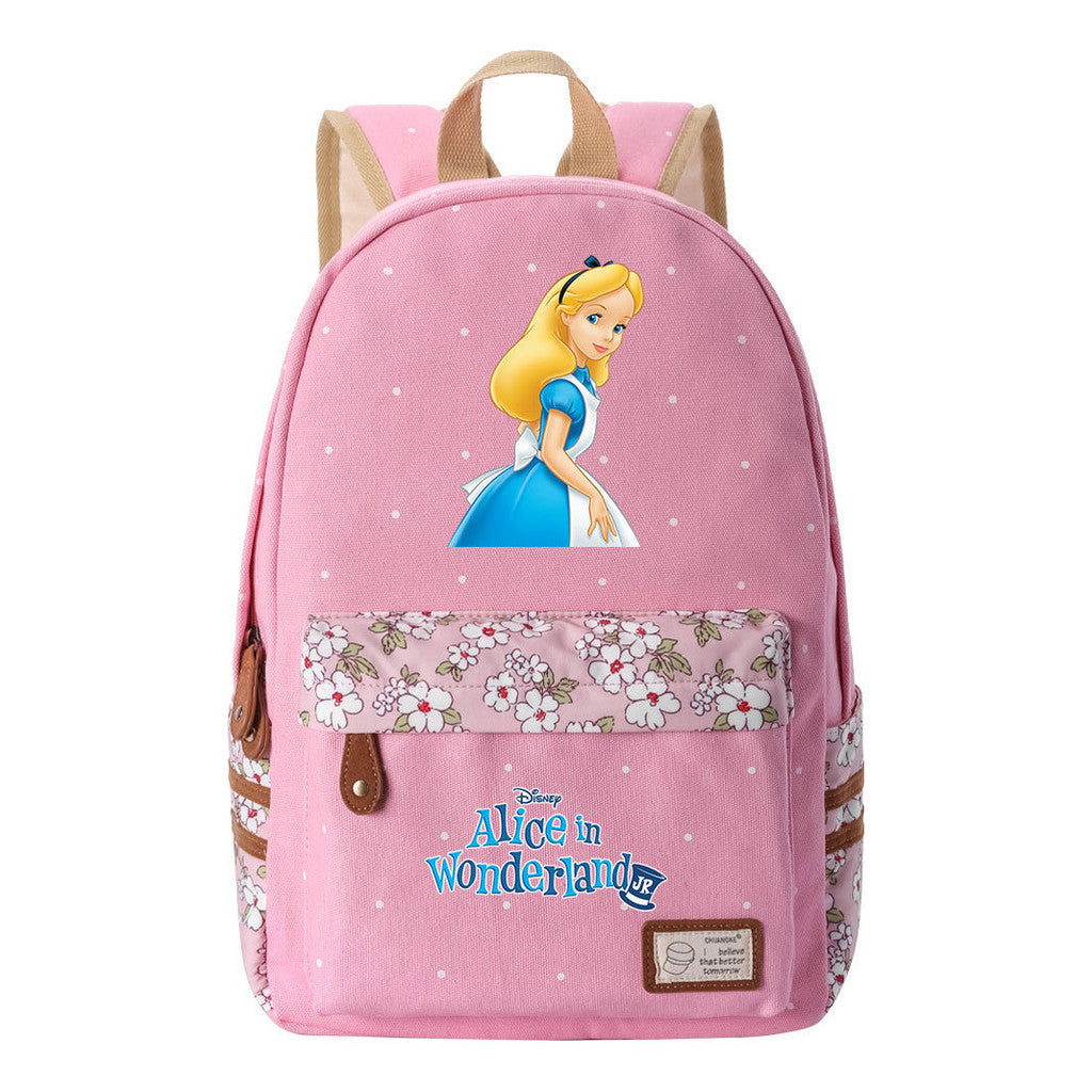 Anime Cartoon Cheshire Cat Print Youth Student Backpack With Floral Casual Backpack
