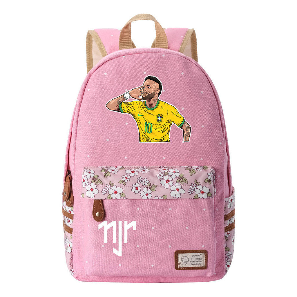 Football Star Neymar Printed Youth School Backpack For Primary And Secondary School Students, Fashionable And Casual Backpack