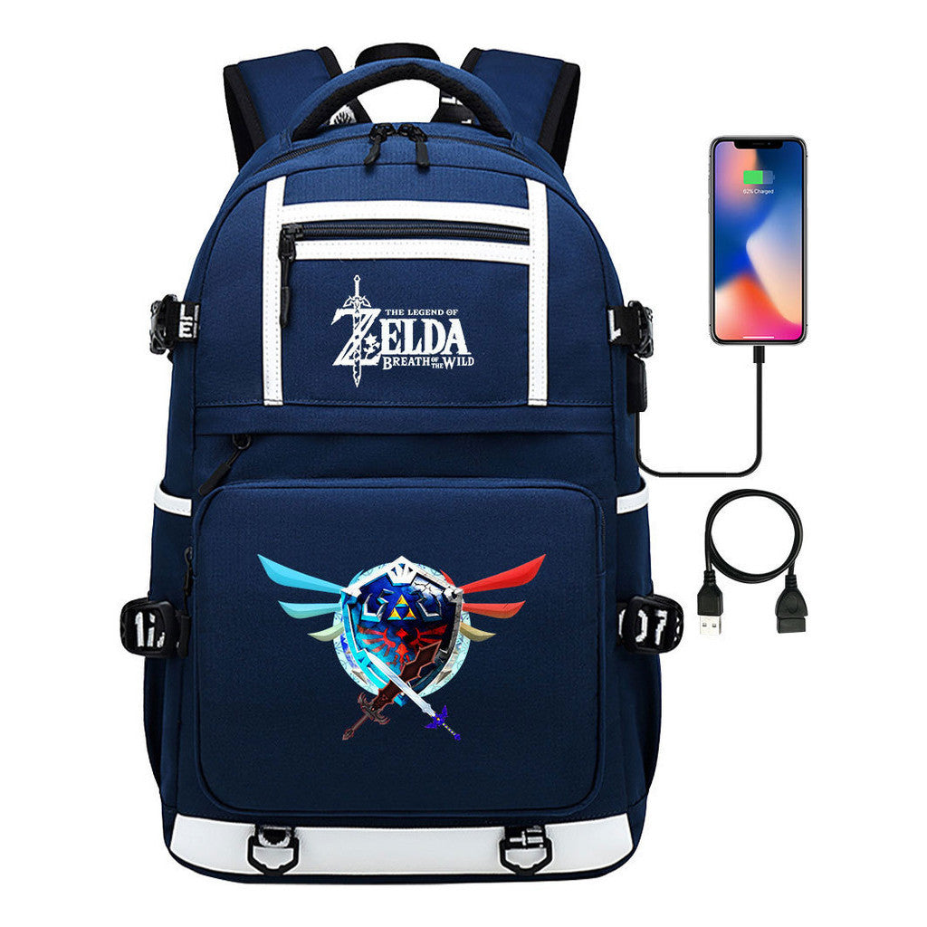 Legend Of Zelda Printed Usb Youth School Bag Backpack Leisure Travel Bag