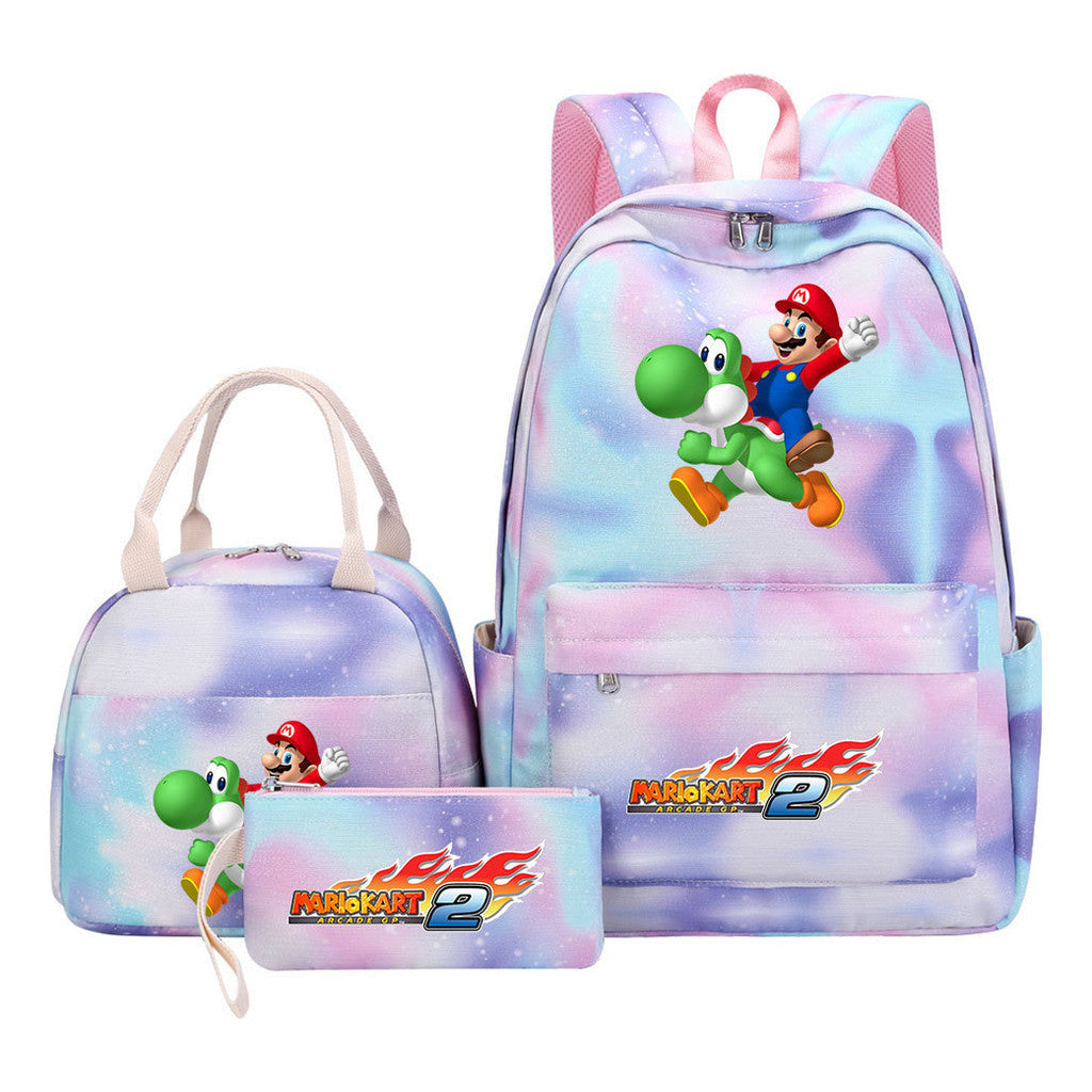 Super Mario Youth Student Girls School Bag Lunch Bag Three Piece Backpack Set