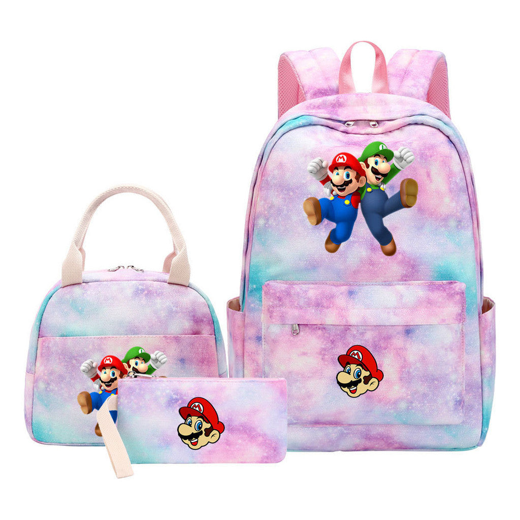 Super Mario Youth Student Girls School Bag Lunch Bag Three Piece Backpack Set