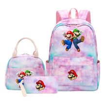 Super Mario Youth Student Girls School Bag Lunch Bag Three Piece Backpack Set