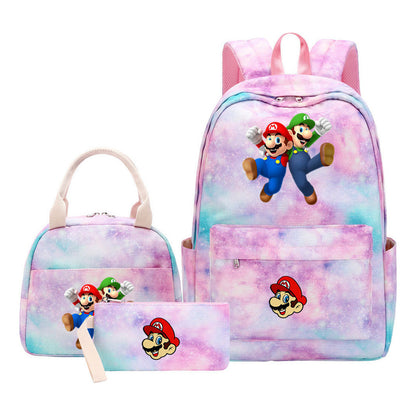 Super Mario Youth Student Girls School Bag Lunch Bag Three Piece Backpack Set