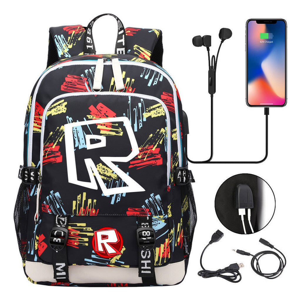 Printed Youth Student Backpack Usb Casual Backpack