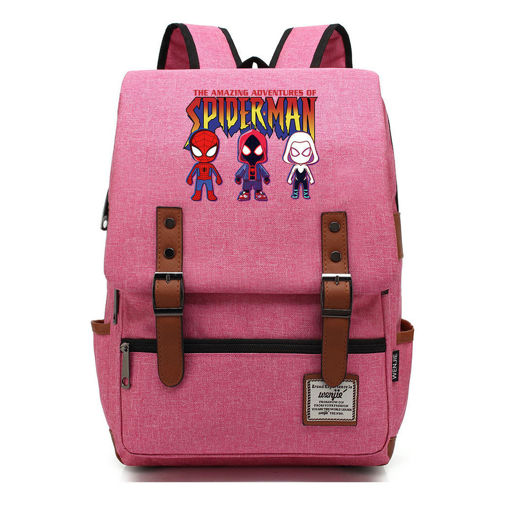 Superhero Print Youth Student Backpack For Men And Women, Casual Belt Buckle, Classic Backpack