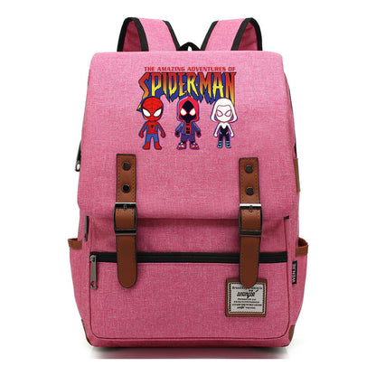 Superhero Print Youth Student Backpack For Men And Women, Casual Belt Buckle, Classic Backpack