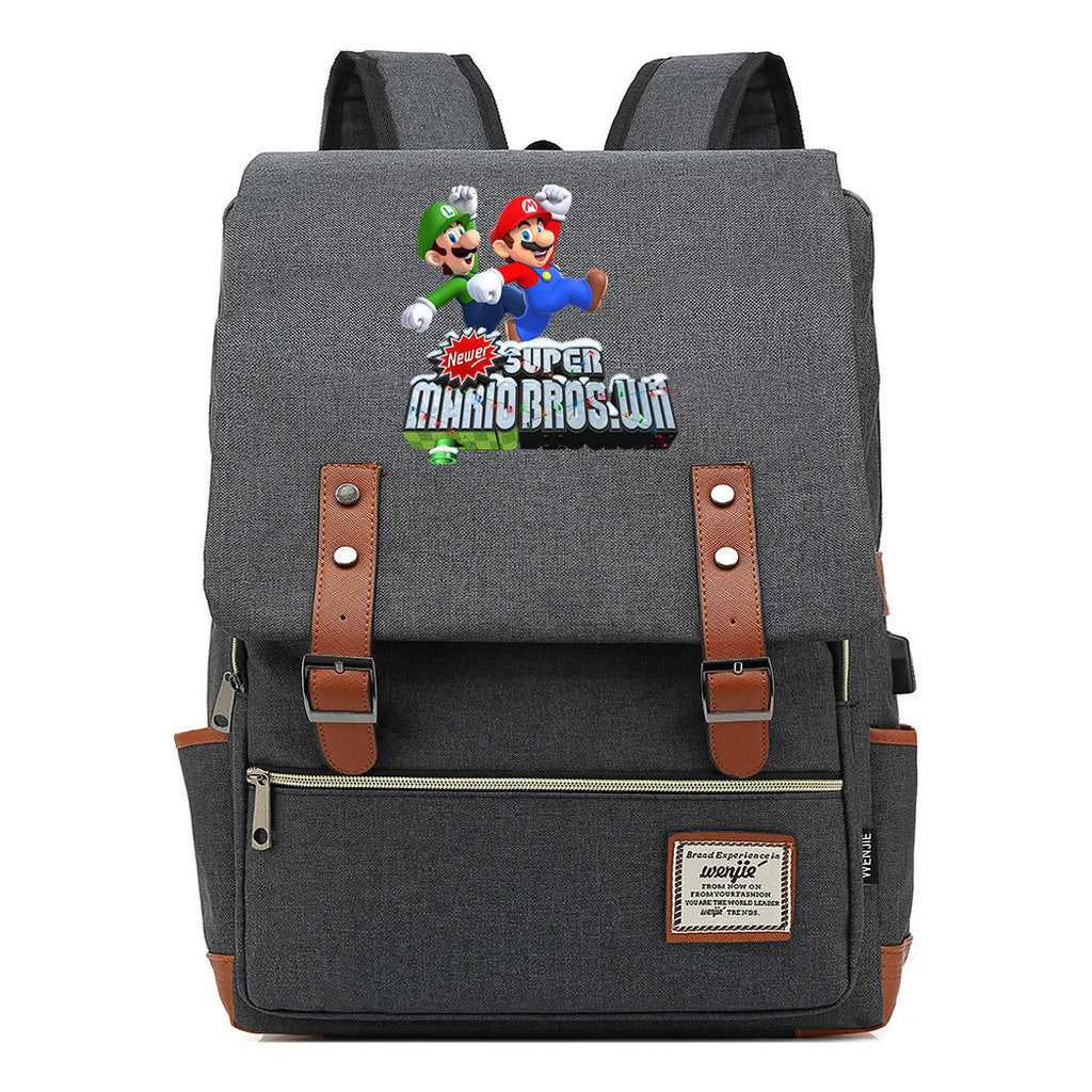 Game Super Mario Youth Student Backpack Usb Casual Backpack