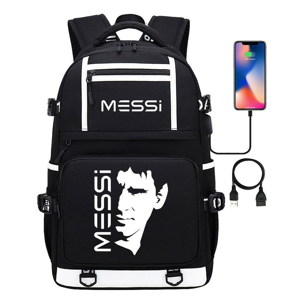 Sports Football Star Printed Usb Youth Student Backpack, Men's And Women's Backpack, Leisure Travel Bag