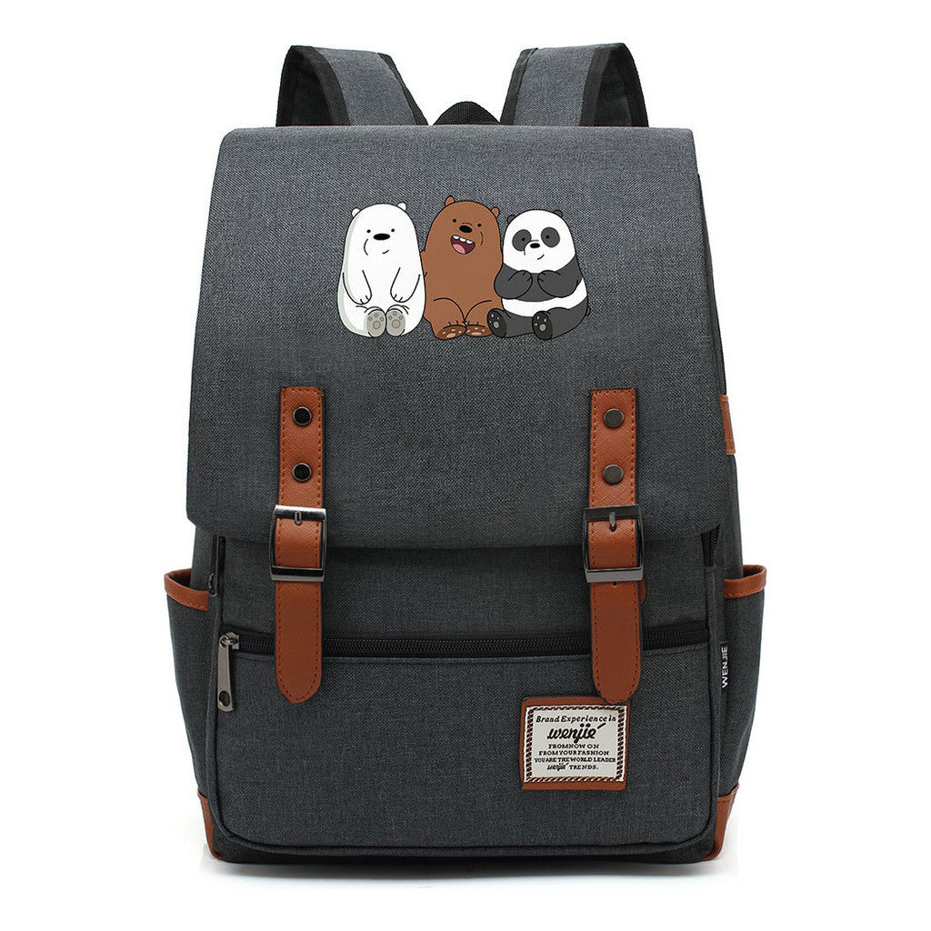 Cartoon Cute Three Bears Printed Youth School Bag For Men And Women Leisure Belt Buckle Classic Backpack