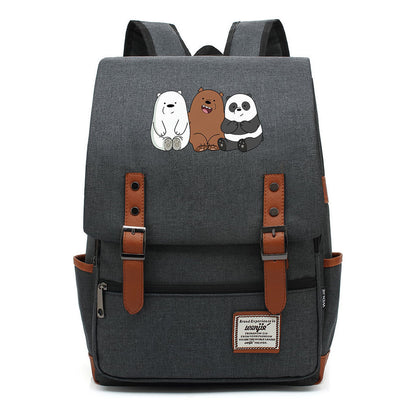 Cartoon Cute Three Bears Printed Youth School Bag For Men And Women Leisure Belt Buckle Classic Backpack