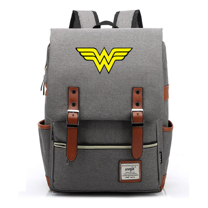 Anime Wonder Woman Printed Youth Student School Bag Men's And Women's Leisure Belt Buckle Backpack
