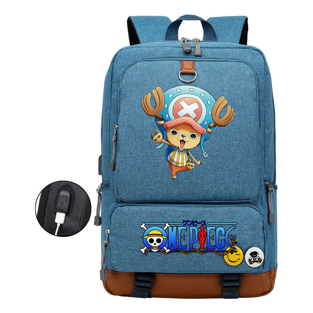 Cartoon Pirate King Printed Usb Student Backpack Leisure Travel Backpack