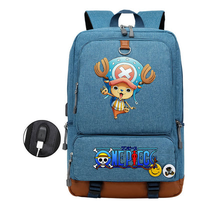 Cartoon Pirate King Printed Usb Student Backpack Leisure Travel Backpack
