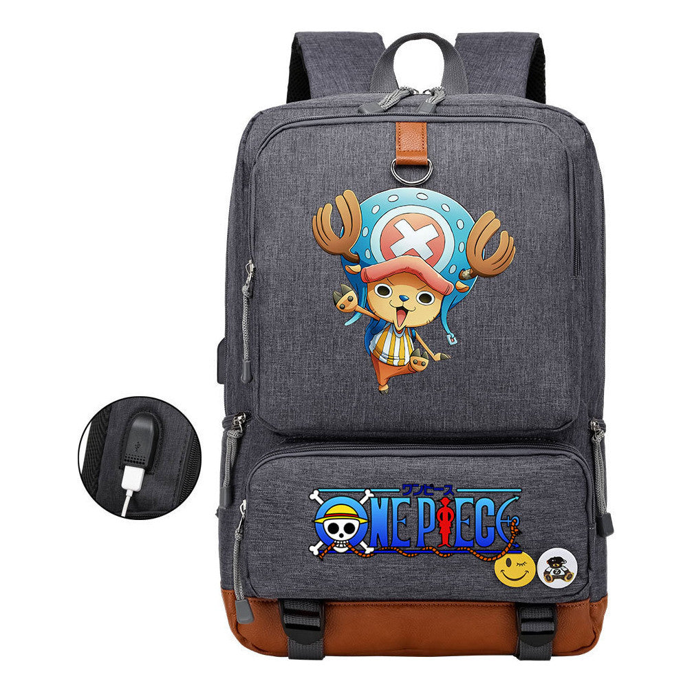 Cartoon Pirate King Printed Usb Student Backpack Leisure Travel Backpack