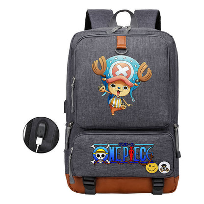 Cartoon Pirate King Printed Usb Student Backpack Leisure Travel Backpack