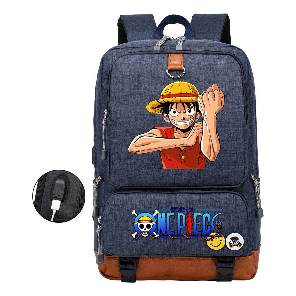 Cartoon Pirate King Print Usb Youth Backpack For Boys And Girls Leisure Travel Backpack