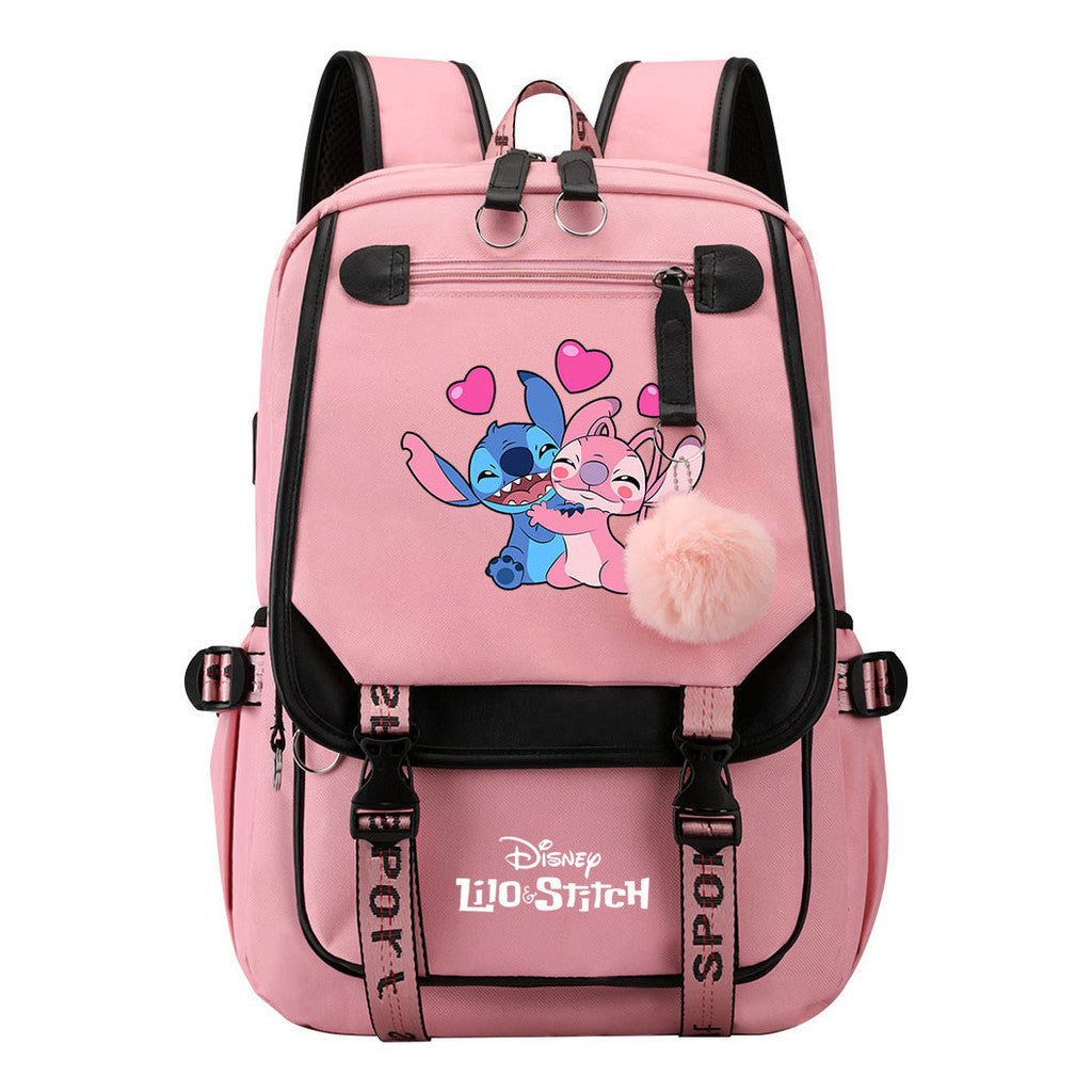 Interstellar Baby Stitch Usb Backpack With Casual Woven Strap Flip Back Backpack