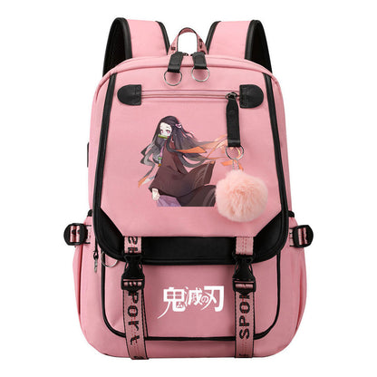 Cartoon Fashion Usb Youth Student Backpack Men's And Women's Leisure Ribbon Flip Backpack