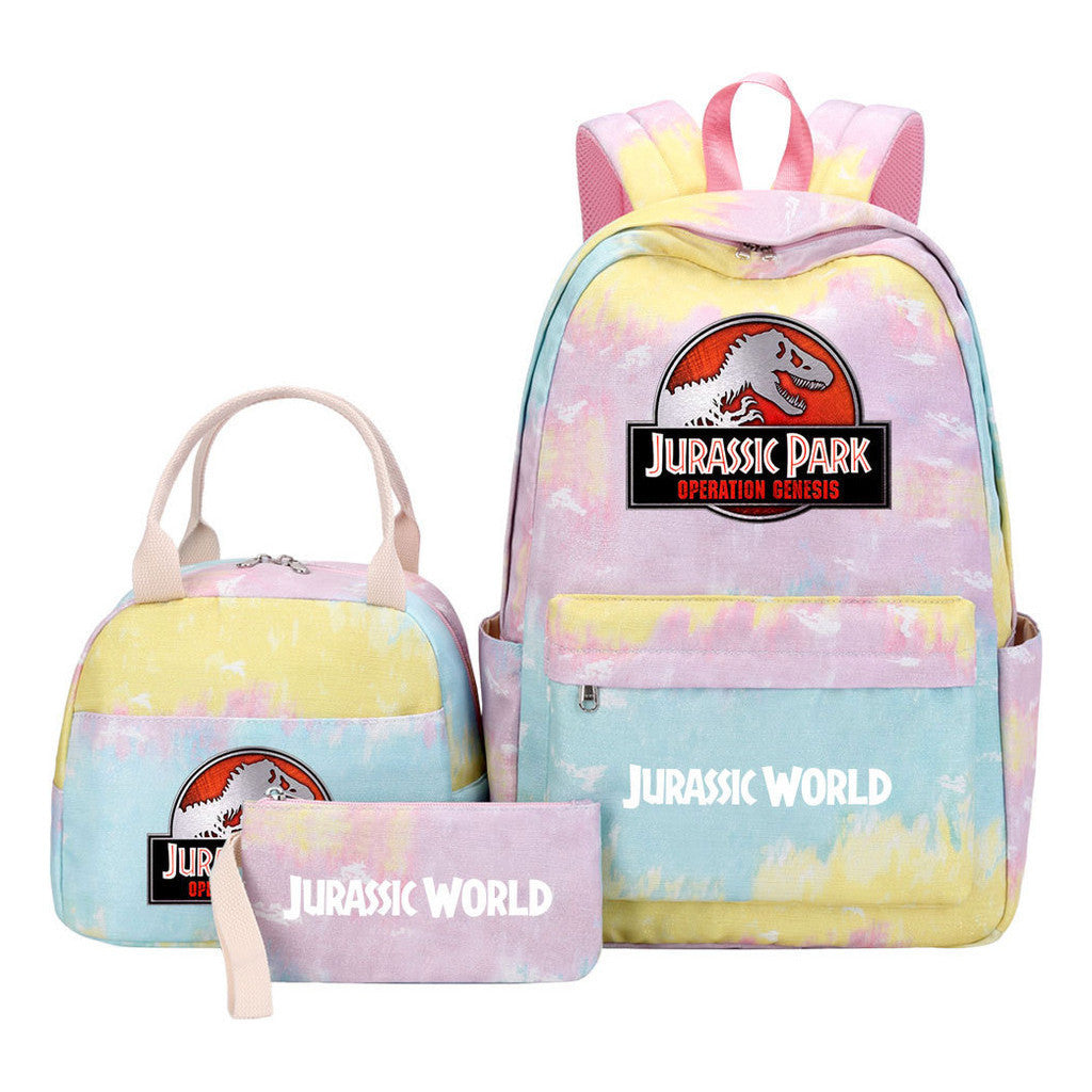 Jurassic Park Dinosaur Youth Student Girls School Bag Lunch Bag Three Piece Set Backpack Set