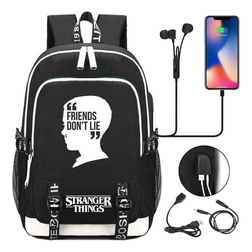 Strange Story Printed Usb Teenage Student Backpacks Men's And Women's Leisure Travel Backpack