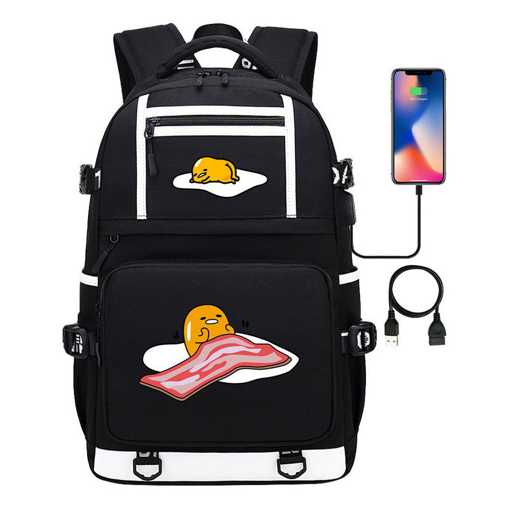 Cartoon Comics Lazy Egg Usb Youth Student Backpack Boys And Girls Backpack Leisure Travel Bag
