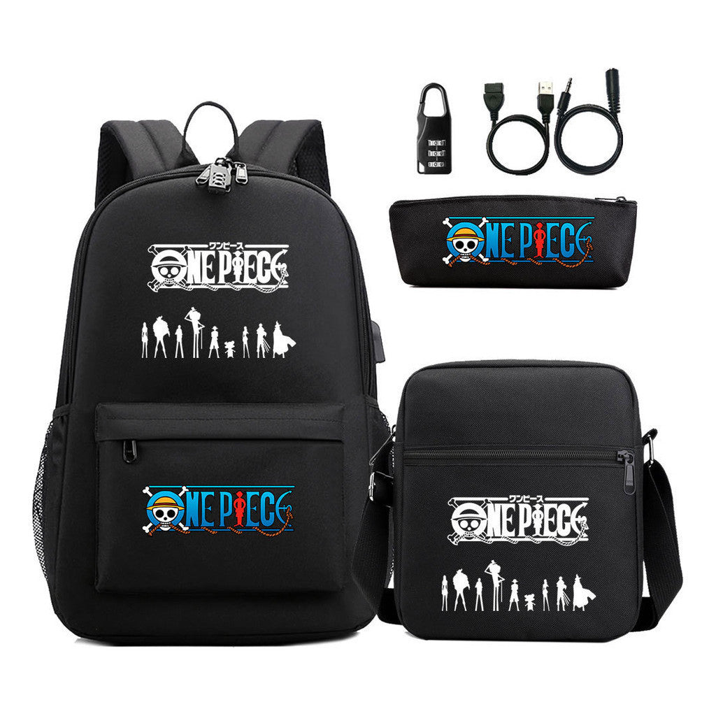 Cartoon Pirate King Usb Password Lock Youth Student School Bag Three Piece Set For Boys And Girls Backpack Set