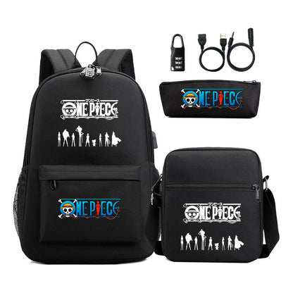Cartoon Pirate King Usb Password Lock Youth Student School Bag Three Piece Set For Boys And Girls Backpack Set