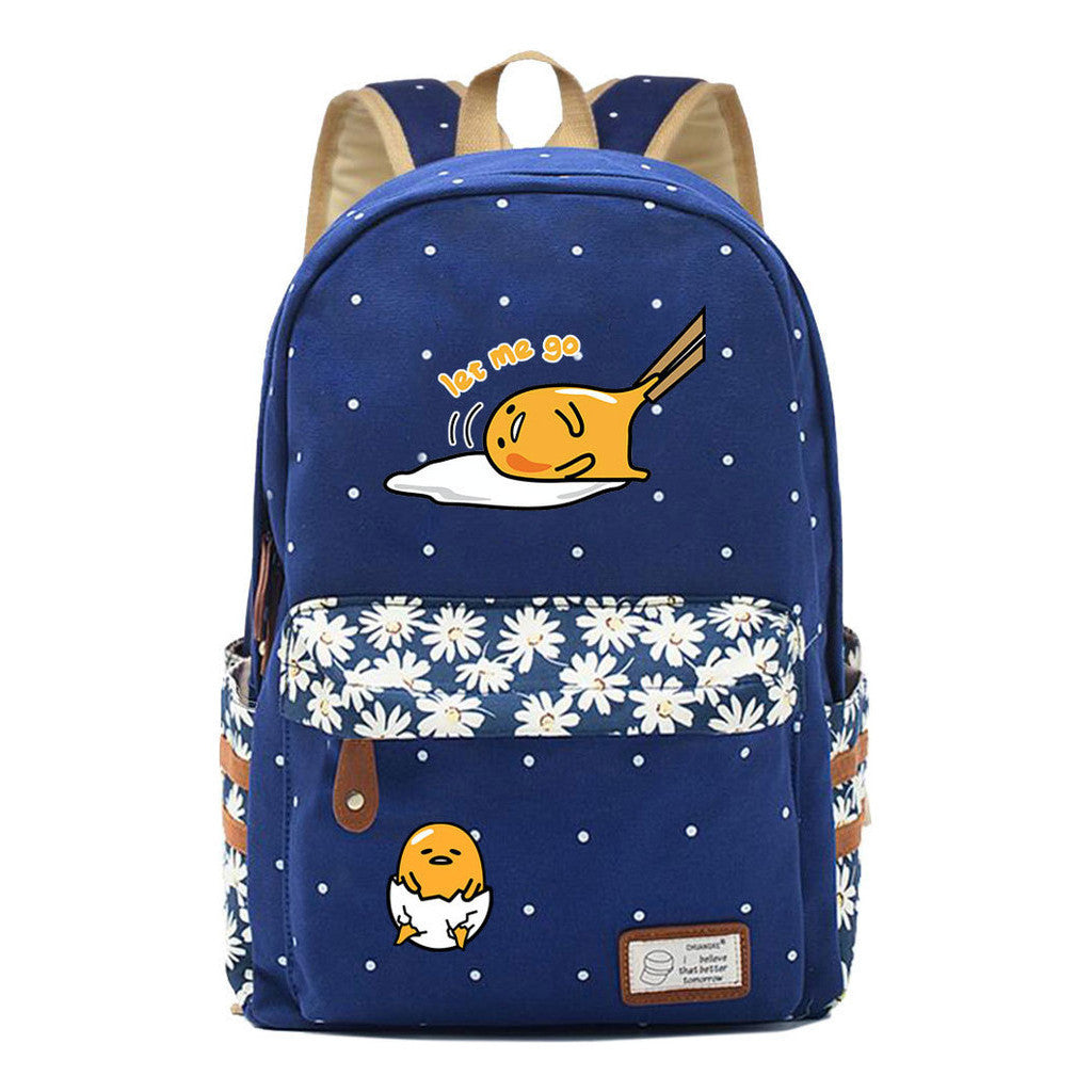Cartoon Lazy Egg Printed Youth Student School Bag Fragmented Flower Boys And Girls Backpack