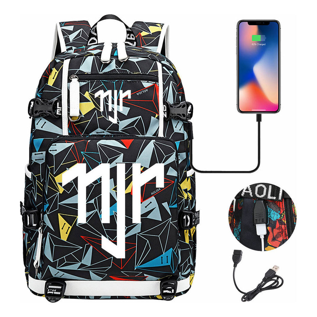 Football Star Neymar Printed Youth Student Backpack With Large Capacity