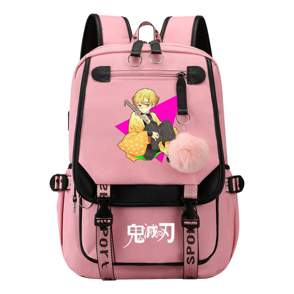 Cartoon Fashion Usb Youth Student Backpack Boy's And Girl's Leisure Ribbon Flip Backpack
