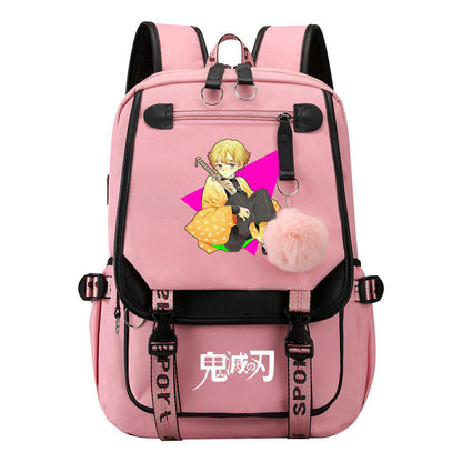 Cartoon Fashion Usb Youth Student Backpack Boy's And Girl's Leisure Ribbon Flip Backpack