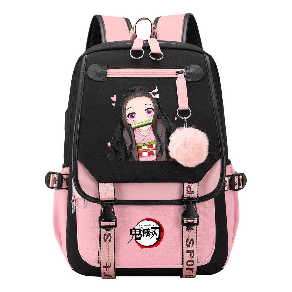 Comic Cartoon Fashion Usb Student Backpack Casual Woven Flap Backpack