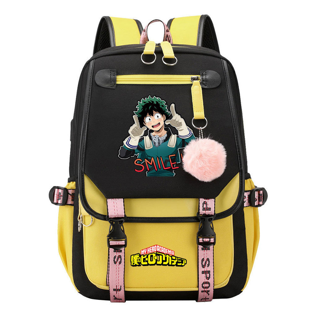 Comics My Heroes Academy Usb Youth Student Backpack Men's And Women's Leisure Ribbon Flip Backpack