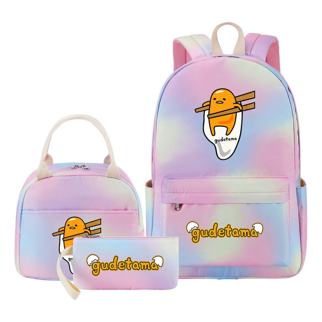 Egg Green Manga Student Girls School Bag Lunch Bag Three Piece Set Backpack Set