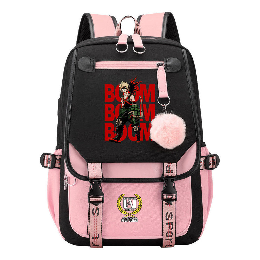 My Heroes Academy Usb Student Backpack, Casual Woven Strap Flip Back Backpack