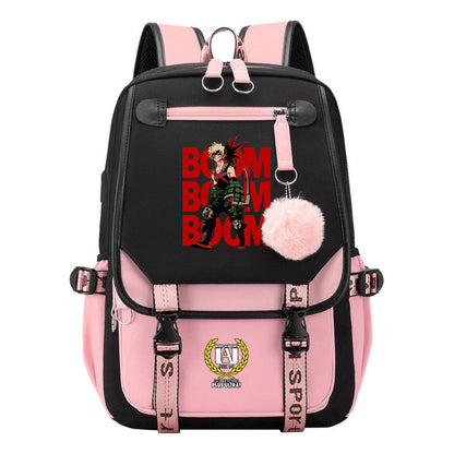 My Heroes Academy Usb Student Backpack, Casual Woven Strap Flip Back Backpack