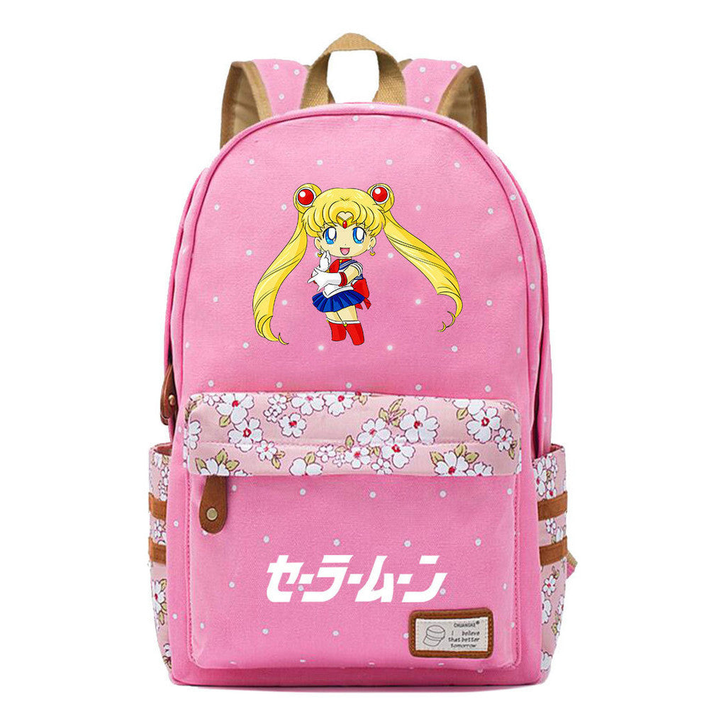Anime Peripheral Beautiful Girl Warrior Student Backpack, Floral Casual Backpack
