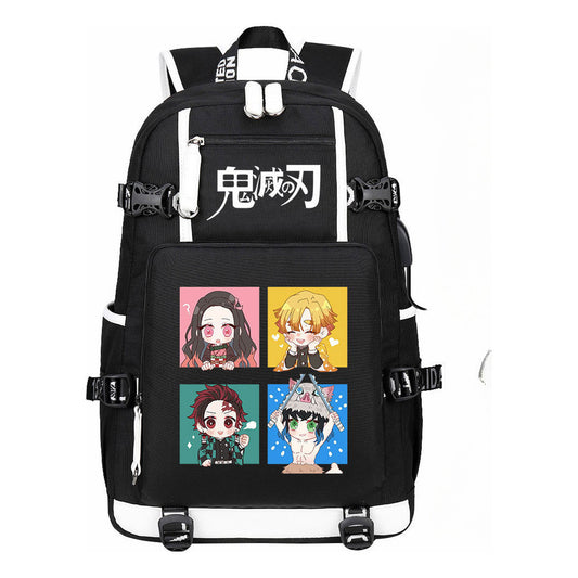 Cartoon Printed Usb Large Capacity Youth Student Backpack For Men And Women's Leisure Travel Backpack