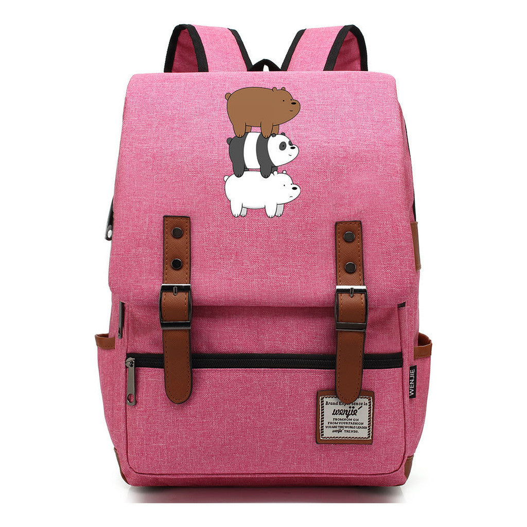 Cartoon Cute Three Bears Printed Youth School Bag For Men And Women Leisure Belt Buckle Classic Backpack