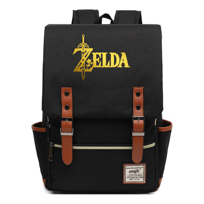 Golden Game Zelda Printed Youth Student Backpack For Men And Women, Casual Belt Buckle, Classic Backpack