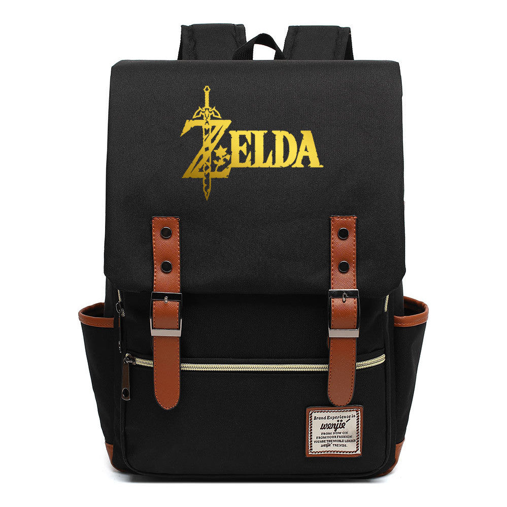 Golden Game Zelda Printed Youth Student Backpack For Men And Women, Casual Belt Buckle, Classic Backpack
