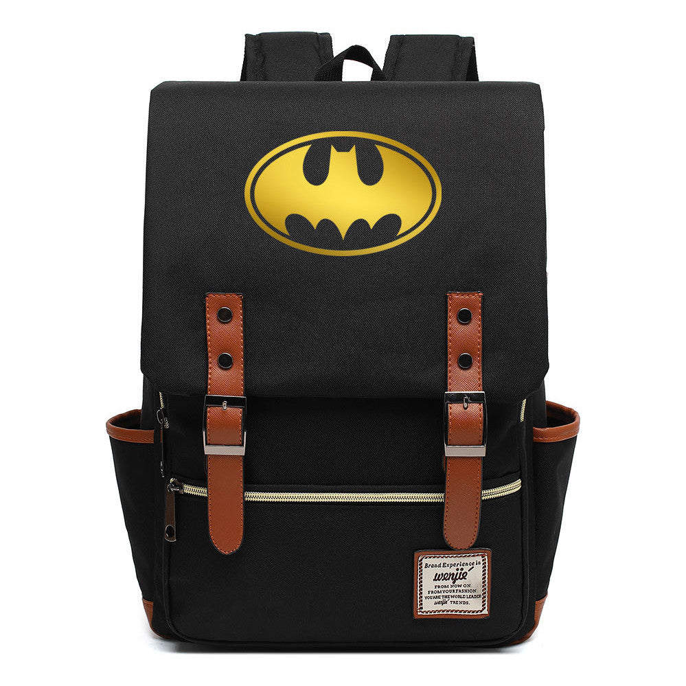 Golden Hero Batman Printed Youth Student School Bag Casual Belt Buckle Classic Backpack