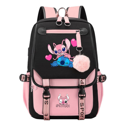 Interstellar Baby Stitch Usb Backpack For Boys And Girls Casual Woven Strap Flip Backpack
