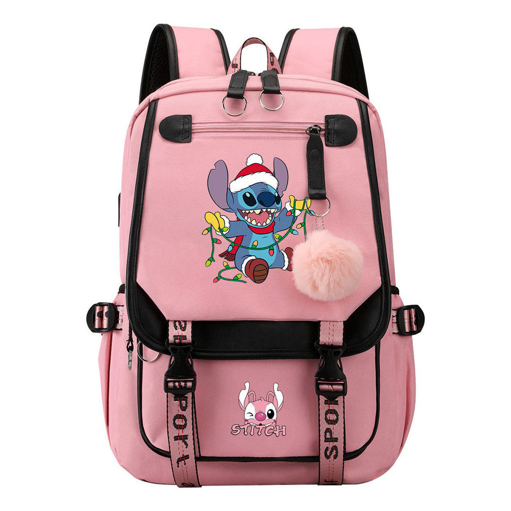 Interstellar Baby Stitch Usb Backpack For Boys And Girls Casual Woven Strap Flip Backpack