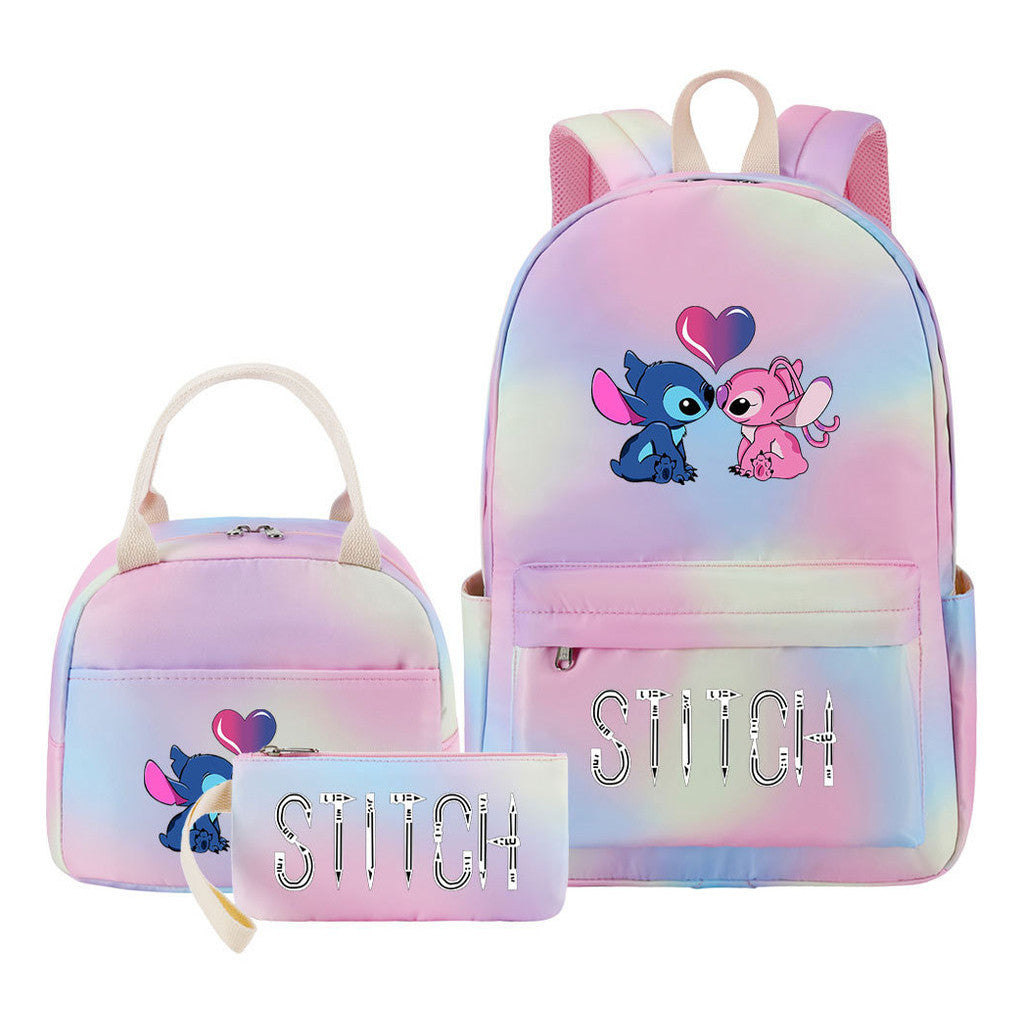 Interstellar Baby Stitch Student Girls School Bag Lunch Bag Three Piece Set Backpack Cover