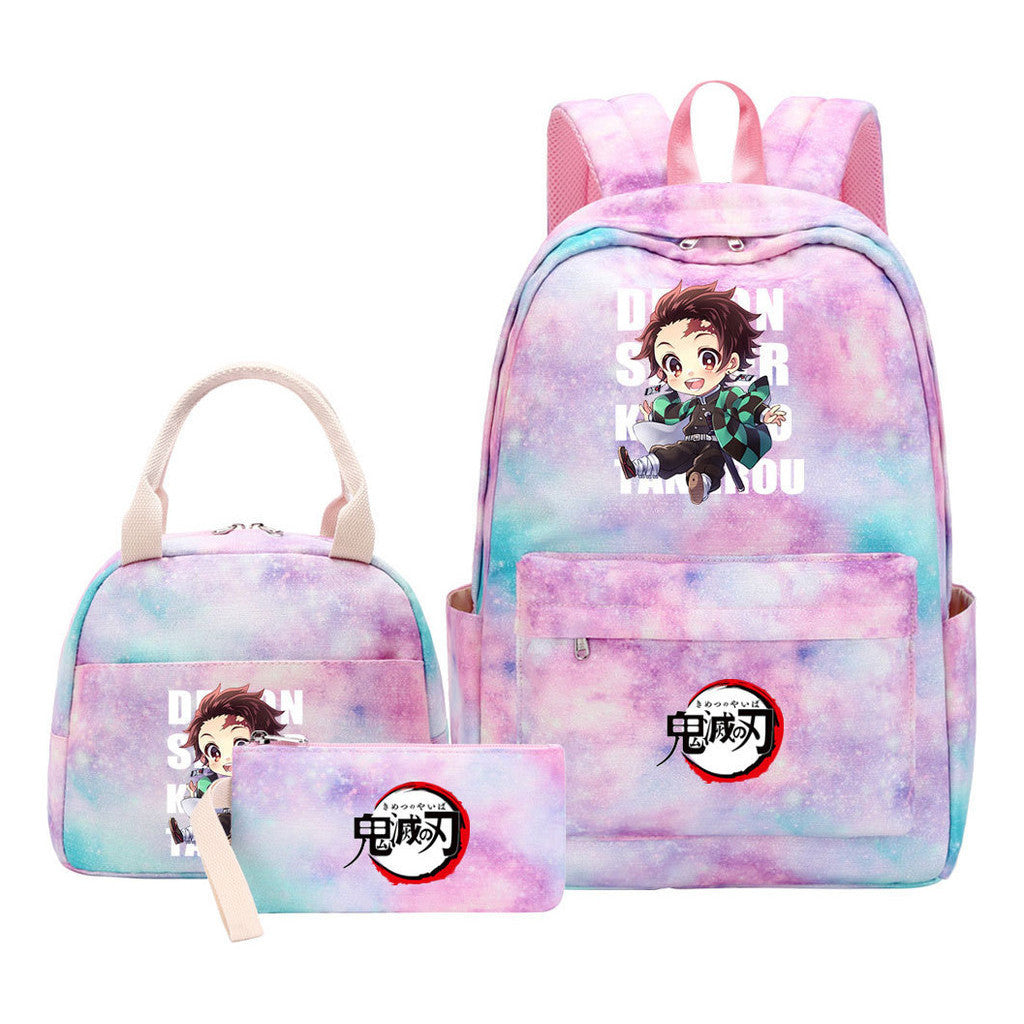 Cartoon Fashion Youth Student Girls School Bag Lunch Bag Three Piece Set Backpack