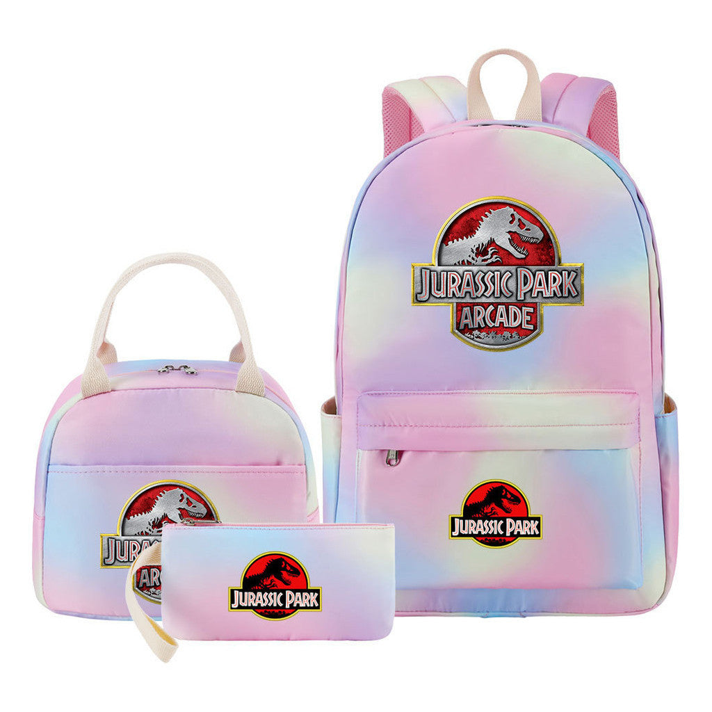 Jurassic Park Dinosaur Student Girls School Bag Lunch Bag Three Piece Set Backpack Set