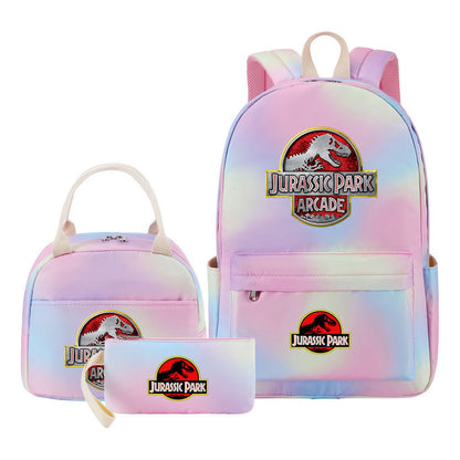 Jurassic Park Dinosaur Student Girls School Bag Lunch Bag Three Piece Set Backpack Set