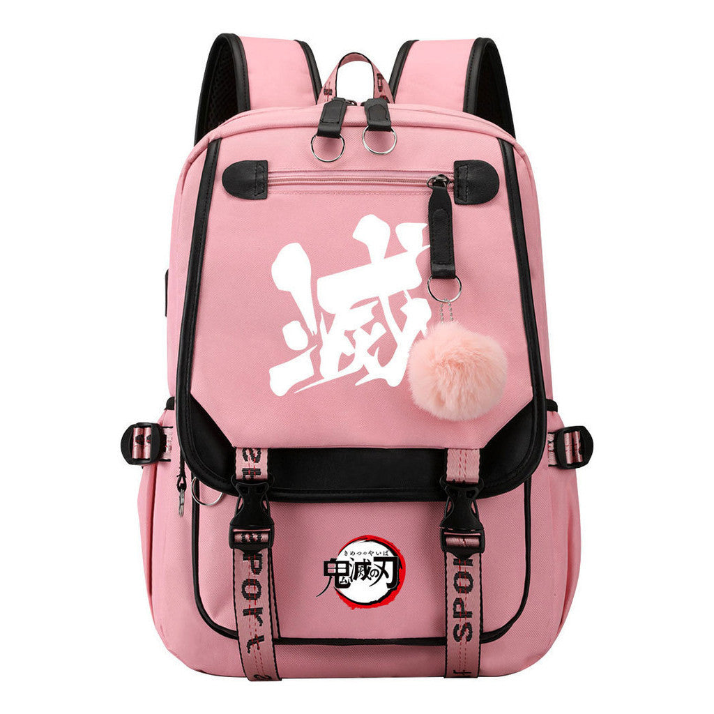 Japanese Cartoon Fashion Usb Youth Student Backpack With Casual Woven Strap Flip Back Backpack
